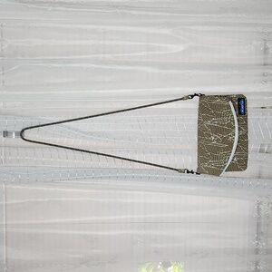 KAVU Zip Crossbody Bag Tan Brown with White Stencil Floral Flowers Pattern